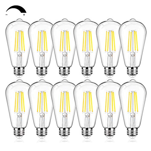 BesLowe 12Packs ST64 Large Vintage LED Edison Bulbs, 60W Equivalent 7W, 800Lumens, Dimmable Antique LED Filament, 5000K Cool White, E26 Medium Base Light Bulbs High Brightness Clear Glass for Bedroom Office - Image 1