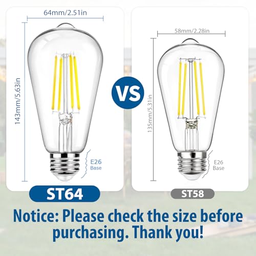 BesLowe 12Packs ST64 Large Vintage LED Edison Bulbs, 60W Equivalent 7W, 800Lumens, Dimmable Antique LED Filament, 5000K Cool White, E26 Medium Base Light Bulbs High Brightness Clear Glass for Bedroom Office - Image 2
