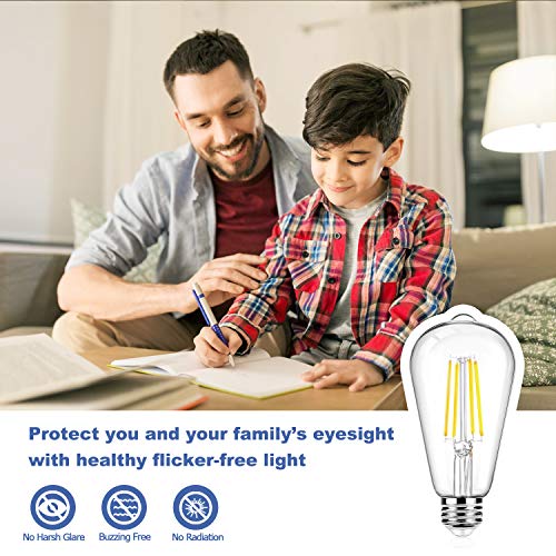 BesLowe 12Packs ST64 Large Vintage LED Edison Bulbs, 60W Equivalent 7W, 800Lumens, Dimmable Antique LED Filament, 5000K Cool White, E26 Medium Base Light Bulbs High Brightness Clear Glass for Bedroom Office - Image 5