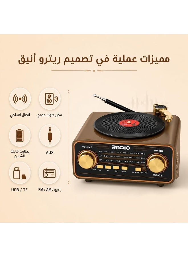 Multifunctional Retro Portable Radio with Bluetooth, FM/AM/SW Radio, USB/TF/AUX Music Player, Type-C Rechargeable Battery, and Built-in Speaker for Home and Office - Image 4