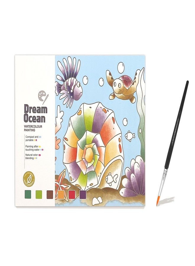 ZAKVOOR Watercolor Painting Book for Kids and Toddlers, Pocket Cartoon Watercolor Graffiti Paper Book with Paint Palette and Brush, Art Craft Gift for Drawing (Dream Ocean) - Image 1