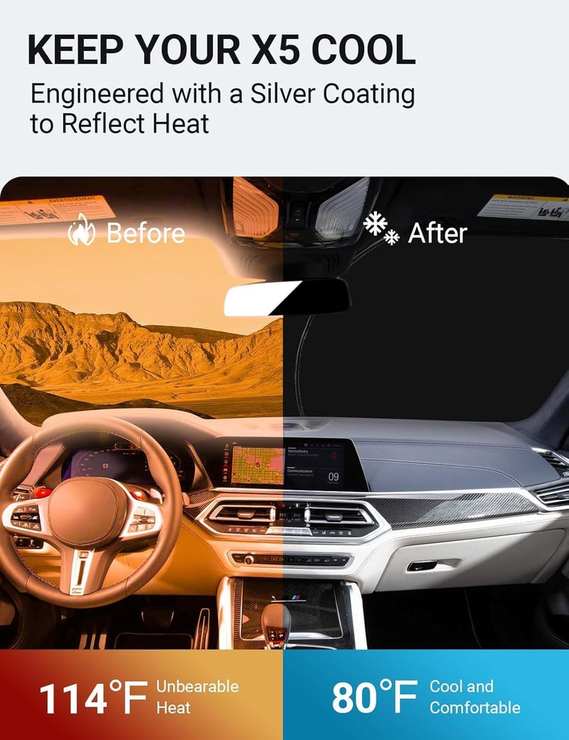 Proadsy Windshield Sun Shade for BMW X5 (2019-2025) - 4-Layer Foldable UV Protection - Image 3
