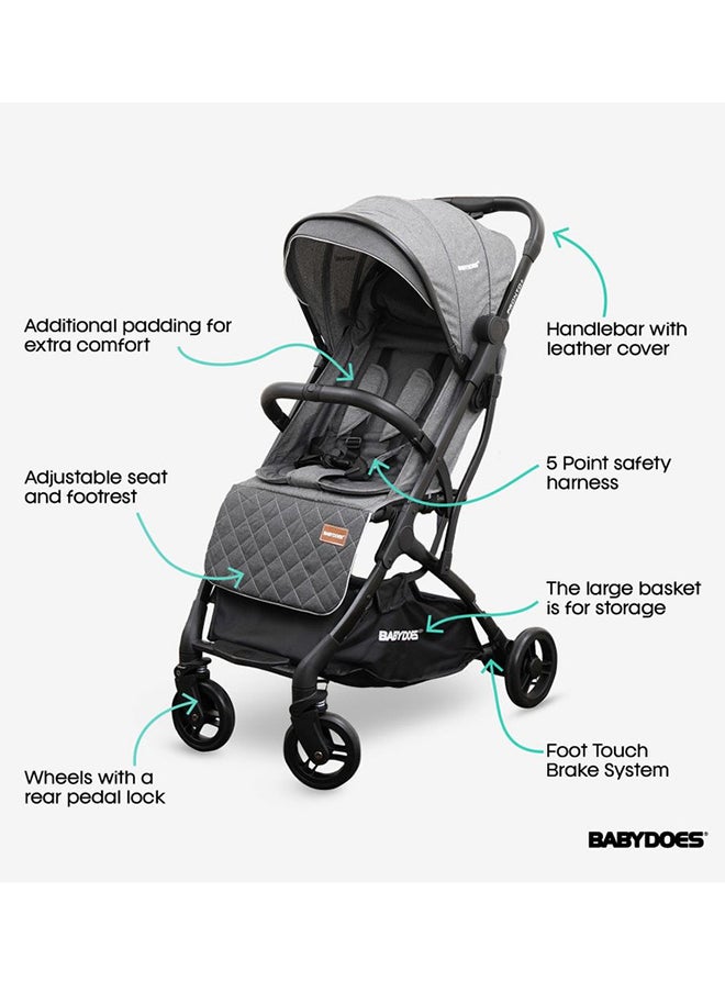 BABYDOES PRONTO+ Baby Stroller with 5-Point Harness Easy One-Hand Fold One-Click Brake System 0 To 4 Year Up To 20 Kg Mid Grey  - Image 2