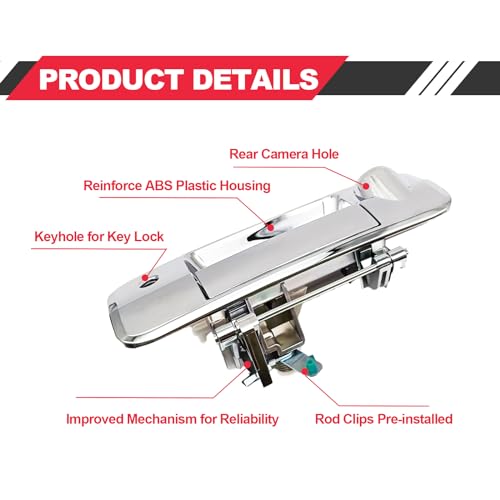 RBOKO Tailgate Handle Liftgate Latch Handle, Compatible with 2007-2013 Toyota Tundra, Replaces# 69090-0C051, 690900C051, 81214, with Exterior Rear Camera Hole(Chrome) - Image 2