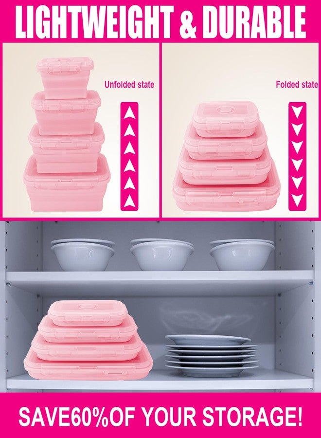 Bgtecho 4 Pack Collapsible Silicone Food Storage Containers with Lids, Silicone Lunch Box for Kitchen, Foldable Collapsible Meal Prep Container, Microwave, Freezer & Dishwasher Safe, BPA Free - Image 4