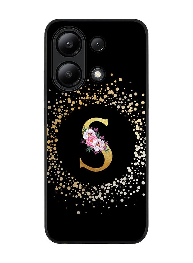 Stylizedd Rugged Black edge case for Xiaomi Redmi Note 13 4G, Slim fit Cover Custom Monogram Initial Letter Floral Pattern Alphabet - S ( Black ) - Image 1