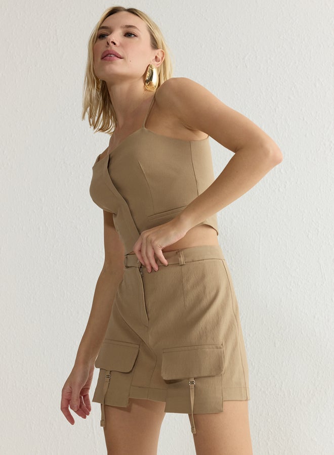 trendyol Mink Utility Pocket Detailed Mini Woven Skirt Look Shorts - Image 3