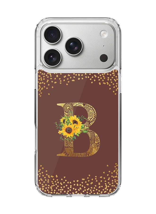 Stylizedd Classic Clear MagSafe Case for iPhone 17 Pro , Hybrid Soft Case Flexible Edges Anti Drop TPU PC Gel Thin Transparent Cover [ Designed for iPhone 17 Pro ] - Custom Monogram Initial Letter Floral Pattern Alphabet - B  (Brown )