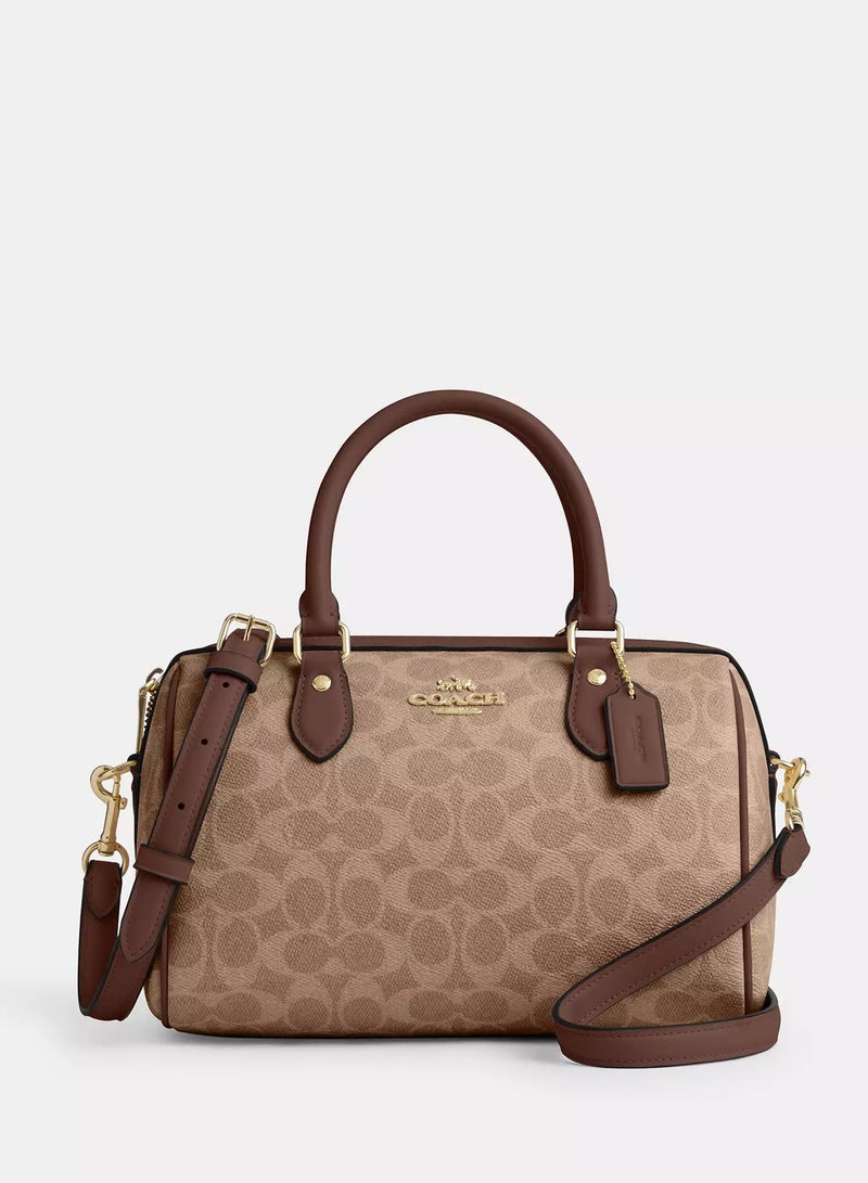 coachoutlet Coach Rowan Satchel Bag In Signature Canvas, Women's Tote Bag, Women's Shoulder Bag, Women's Hand Bag, Women's Travel Bag, Brown - Image 1
