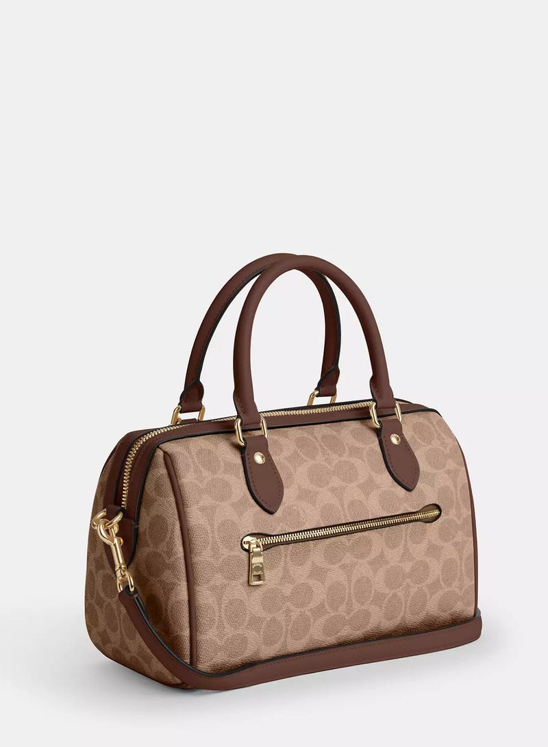 coachoutlet Coach Rowan Satchel Bag In Signature Canvas, Women's Tote Bag, Women's Shoulder Bag, Women's Hand Bag, Women's Travel Bag, Brown - Image 2