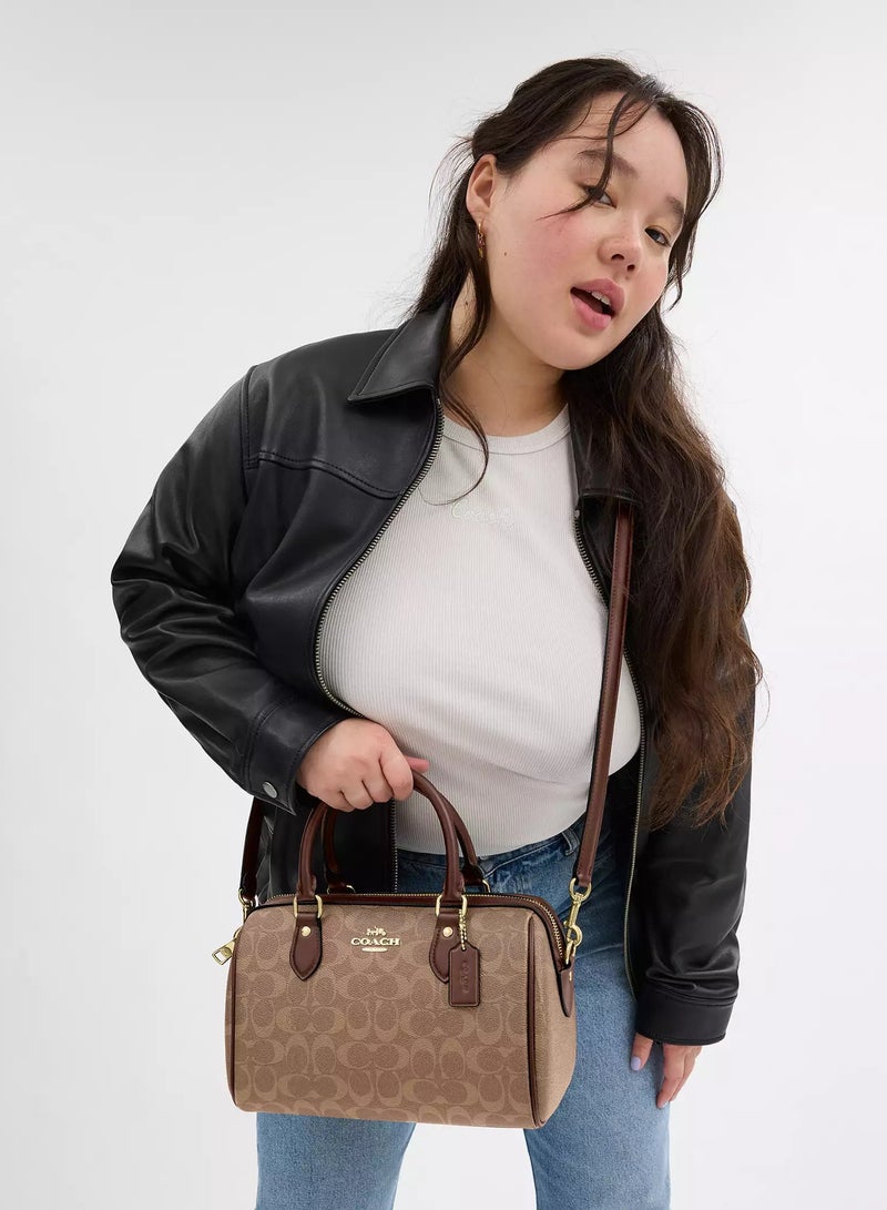 coachoutlet Coach Rowan Satchel Bag In Signature Canvas, Women's Tote Bag, Women's Shoulder Bag, Women's Hand Bag, Women's Travel Bag, Brown - Image 4