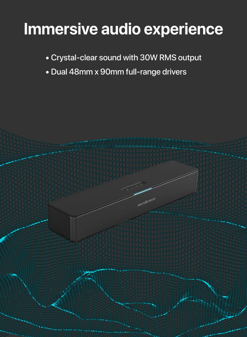 Seeken Soundbreeze Studio 30 Bluetooth Speaker Sound Bar with Built-in Subwoofer | 30-Inch Wireless HiFi Home Theater Audio System for TV & Video | Portable ABS Design with AUX & USB Connectivity - Image 3