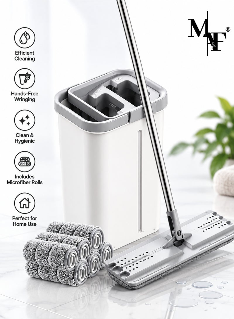 M.A&F's Flat Mop and Bucket with Spinner, with 3 Washable Microfiber Wipes - Wet & Dry Use, Floor Cleaning System - Image 1