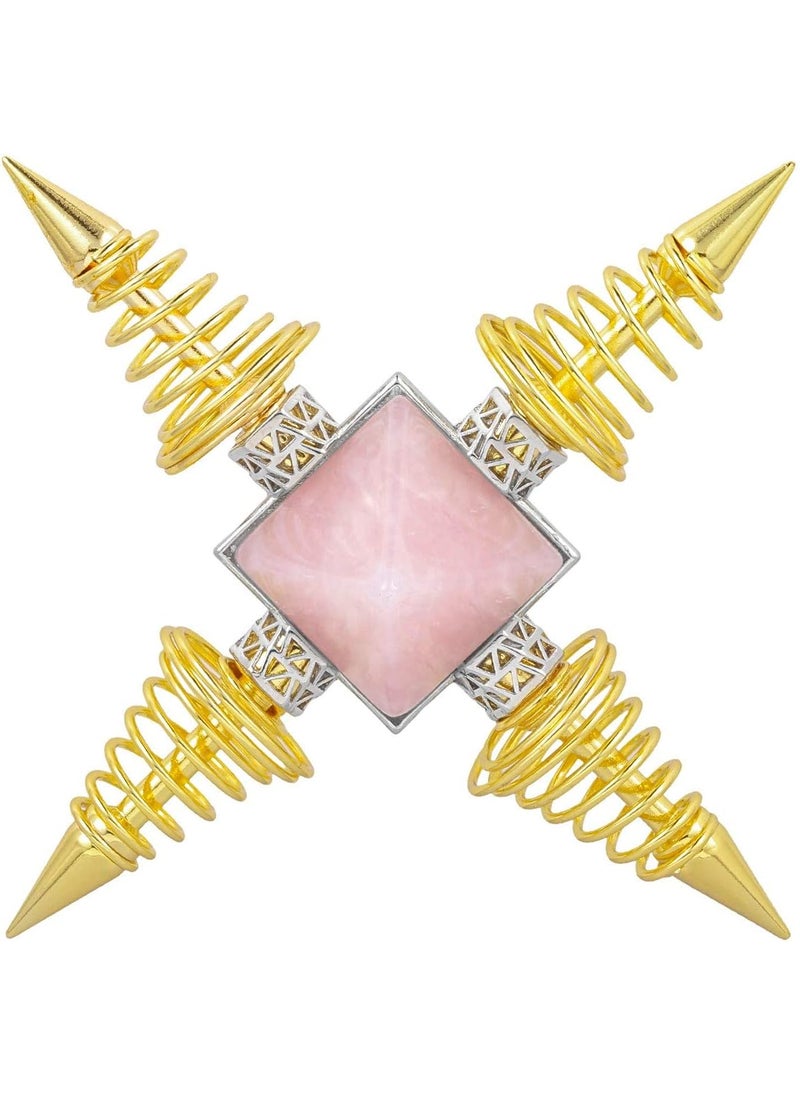 SUNYIK SUNYIK Pyramid Crystal Energy Generator, Healing Chakra Stone Point Conical Spring Four Directions Reiki Balancing Meditation, Rose Quatz, Gold Plated 