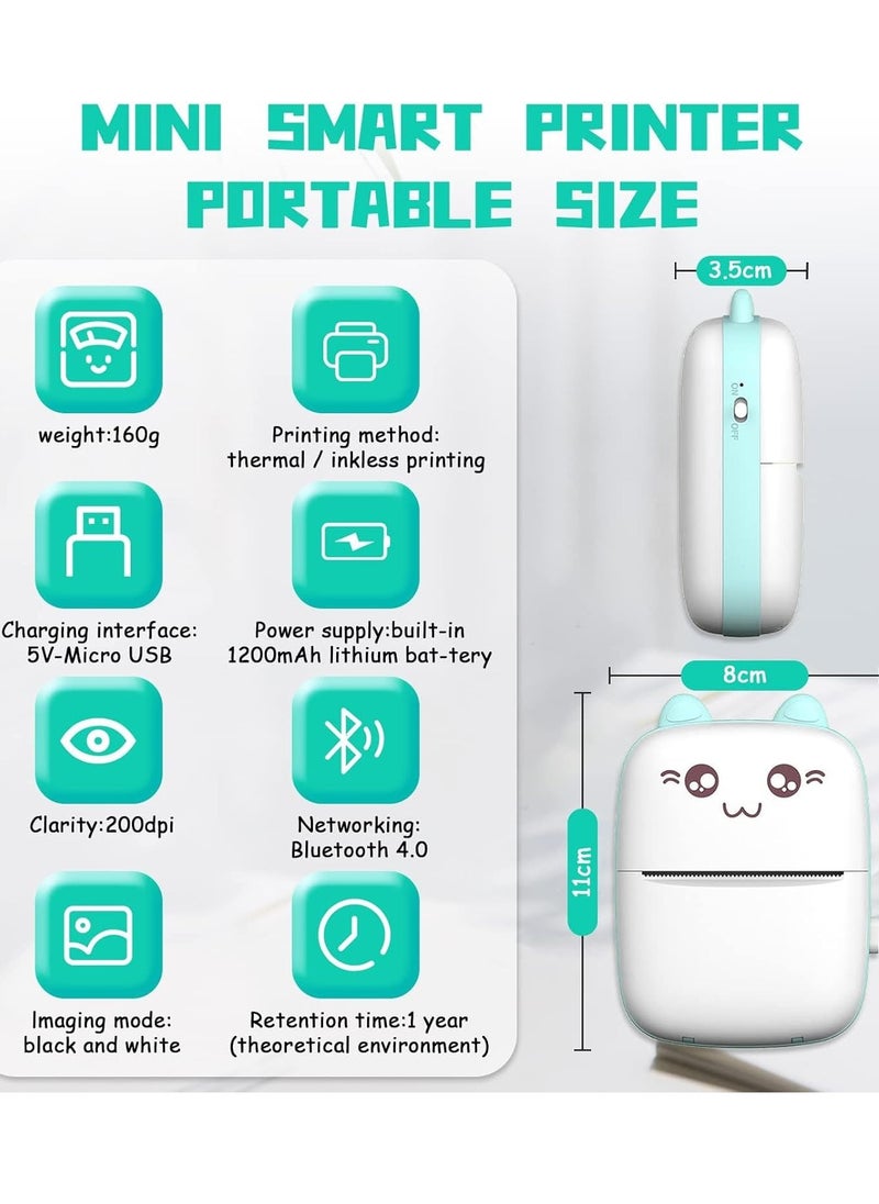 Houmt - Label Maker Mini Photo Printer Bluetooth Inkless Printer with 1 Roll Thermal Printing Paper Compatible with iOS Android Small Pocket Printer for Photo Notes Receipt Memos - Image 1