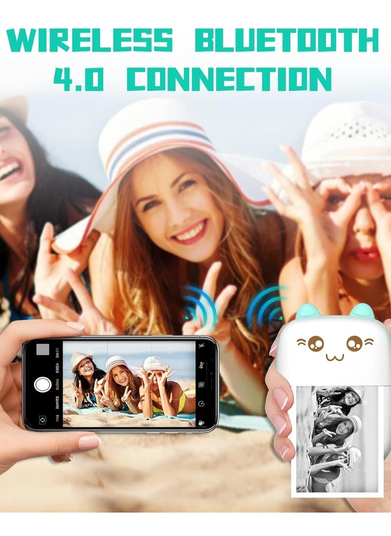 Houmt - Label Maker Mini Photo Printer Bluetooth Inkless Printer with 1 Roll Thermal Printing Paper Compatible with iOS Android Small Pocket Printer for Photo Notes Receipt Memos - Image 1