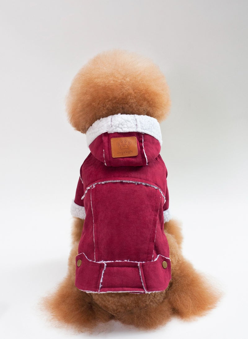 A pet dog wears a coat and a hat Red - Image 3