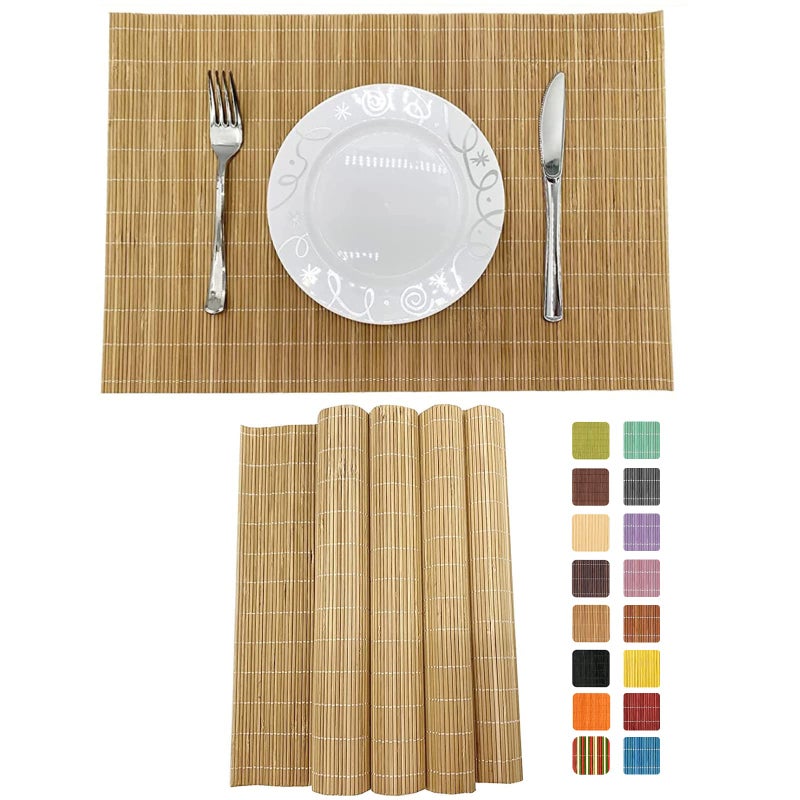 ANDSTAR Set of 4 Pcs Bamboo Placemats Sushi Rolling Mat Japanese Style Natural AntiSlip Bamboo Placemats Washable HeatResistant Table Mats for Dining Room and KitchenBrown
