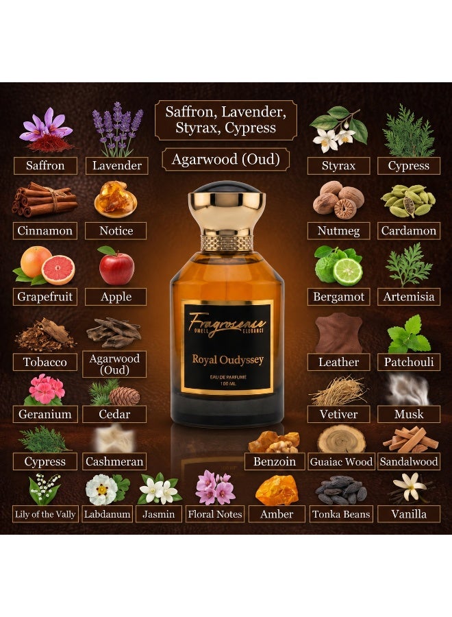 Fragrosense عطر رويال أوديسي للجنسين 100 مل - عطر عود طويل الأمد، رائحة خشبية جلدية دافئة حارة عطرية، عطر مميز للرجال والنساء - Image 3