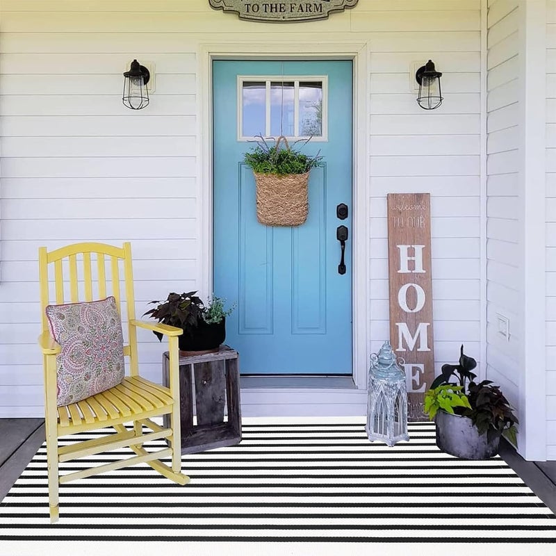 BUAGETUP 3'x5' Striped outdoor Rug Hand-Woven Cotton Washable Rug Black and White Outdoor Rug Front Porch Rug Machine Washable Indoor/Outdoor Area Rug Floor Mat for Farmhouse/Layered Door Mats/Living Room - Image 5