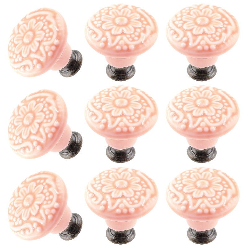 Suiwotin 8Pcs Pink Ceramic Knobs  Vintage Kitchen Cabinet Knobs Pulls  Retro Ceramic Dresser Knobs  Decorative Drawer Pull Knob Handles For Closet  Cupboard  Furniture Door Knobs - Image 5