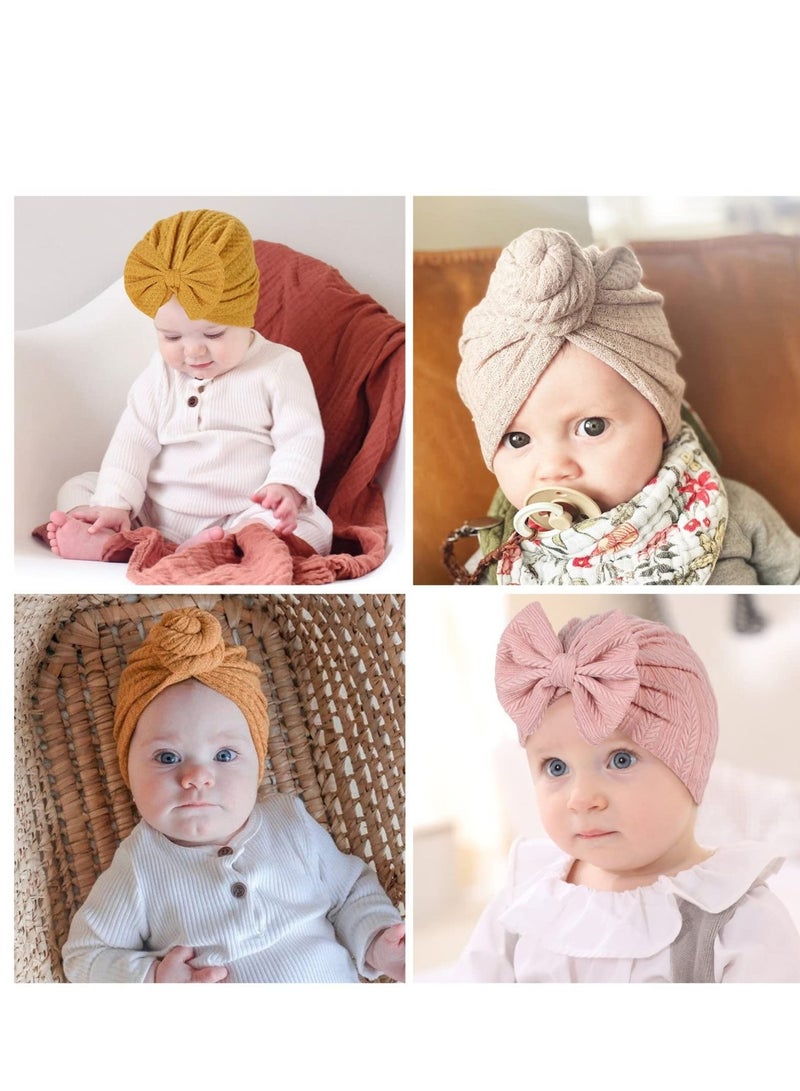 Captaintech Baby Turban Newborn Soft Beanie Girl Boys Breathable Big Bow Headband Infant Stretchy Hospital Hat Toddler Solid Color Head Wraps Photography Props Accessories - Image 2