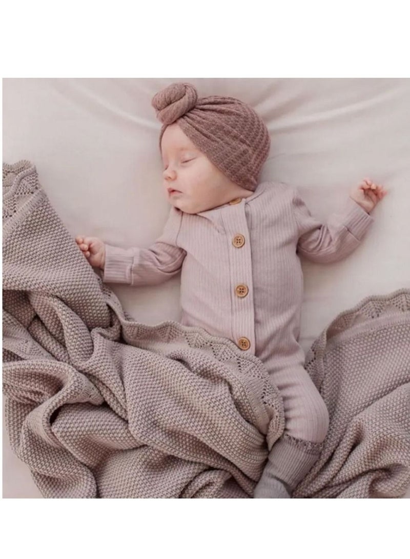 Captaintech Baby Turban Newborn Soft Beanie Girl Boys Breathable Big Bow Headband Infant Stretchy Hospital Hat Toddler Solid Color Head Wraps Photography Props Accessories - Image 4