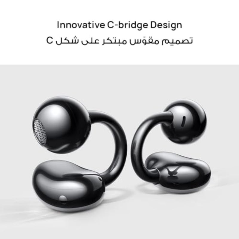FreeClip، تصميم جمالي مبتكر، ارتداء خفيف كالريشة، استماع مفتوح الأذن، مكالمة واضحة تمامًا بالذكاء الاصطناعي، عمر بطارية طويل، اتصالات بجهازين، أسود - Image 3