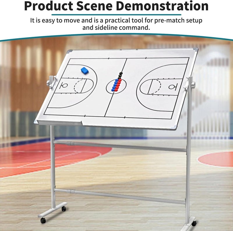 47''x35.5'' Double Sided Wheeled Coaching Whiteboards, Dry Erase Board Equipped, with Magnetic Flag, Pen & Eraser, for Basketball, Soccer Coaches(Basketball) - Image 2