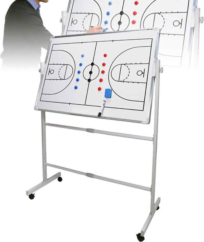 47''x35.5'' Double Sided Wheeled Coaching Whiteboards, Dry Erase Board Equipped, with Magnetic Flag, Pen & Eraser, for Basketball, Soccer Coaches(Basketball) - Image 1