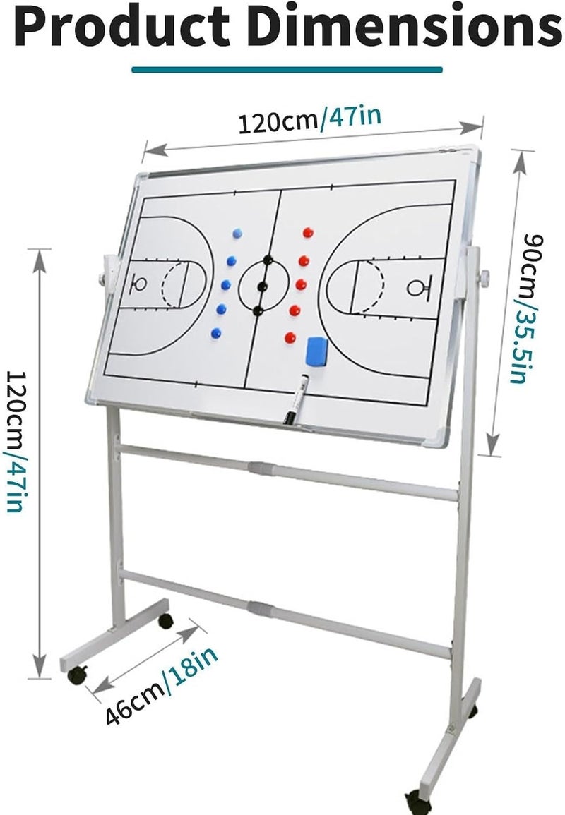 47''x35.5'' Double Sided Wheeled Coaching Whiteboards, Dry Erase Board Equipped, with Magnetic Flag, Pen & Eraser, for Basketball, Soccer Coaches(Basketball) - Image 3