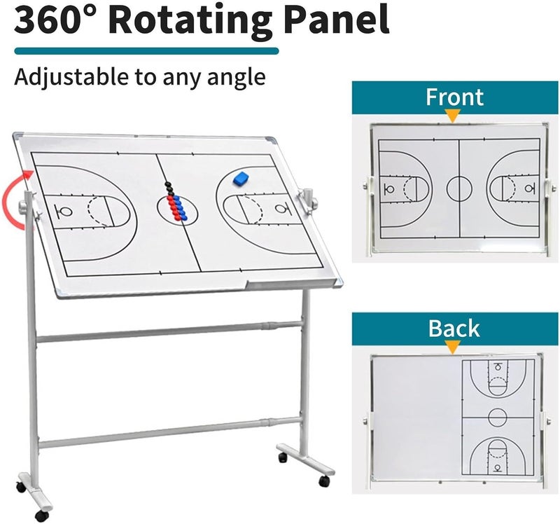 47''x35.5'' Double Sided Wheeled Coaching Whiteboards, Dry Erase Board Equipped, with Magnetic Flag, Pen & Eraser, for Basketball, Soccer Coaches(Basketball) - Image 5