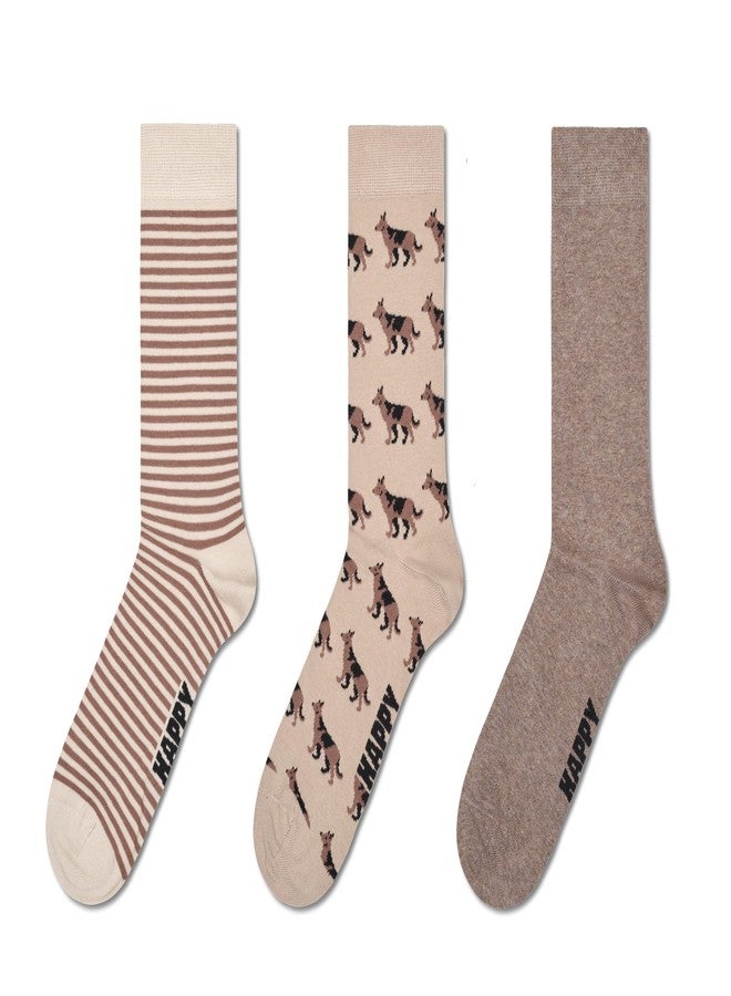 Happy Socks 3-Pack Dog Socks, Beige, M/L - Image 1