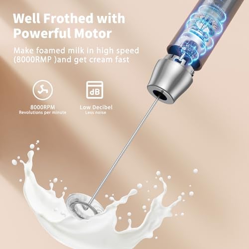 Maestri House Rechargeable Milk Frother with Stand, LunaFro Handheld Electric Foam Maker Waterproof Detachable Stainless Steel Whisk Drink Mixer Foamer for Lattes, Cappuccino - Image 4