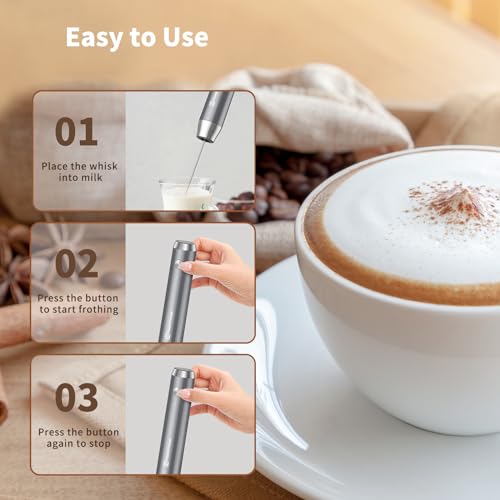 Maestri House Rechargeable Milk Frother with Stand, LunaFro Handheld Electric Foam Maker Waterproof Detachable Stainless Steel Whisk Drink Mixer Foamer for Lattes, Cappuccino - Image 5