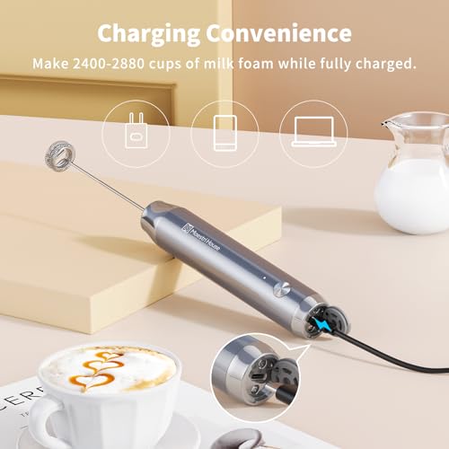 Maestri House Rechargeable Milk Frother with Stand, LunaFro Handheld Electric Foam Maker Waterproof Detachable Stainless Steel Whisk Drink Mixer Foamer for Lattes, Cappuccino - Image 3