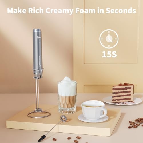 Maestri House Rechargeable Milk Frother with Stand, LunaFro Handheld Electric Foam Maker Waterproof Detachable Stainless Steel Whisk Drink Mixer Foamer for Lattes, Cappuccino - Image 2