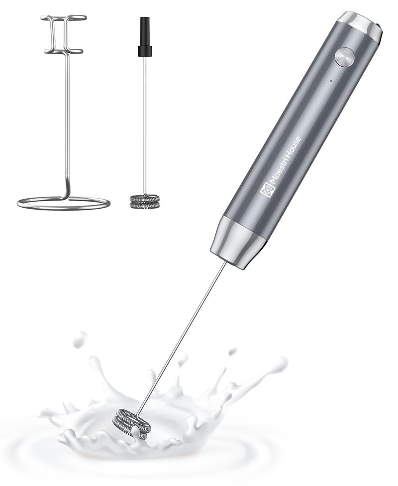 Maestri House Rechargeable Milk Frother with Stand, LunaFro Handheld Electric Foam Maker Waterproof Detachable Stainless Steel Whisk Drink Mixer Foamer for Lattes, Cappuccino - Image 1
