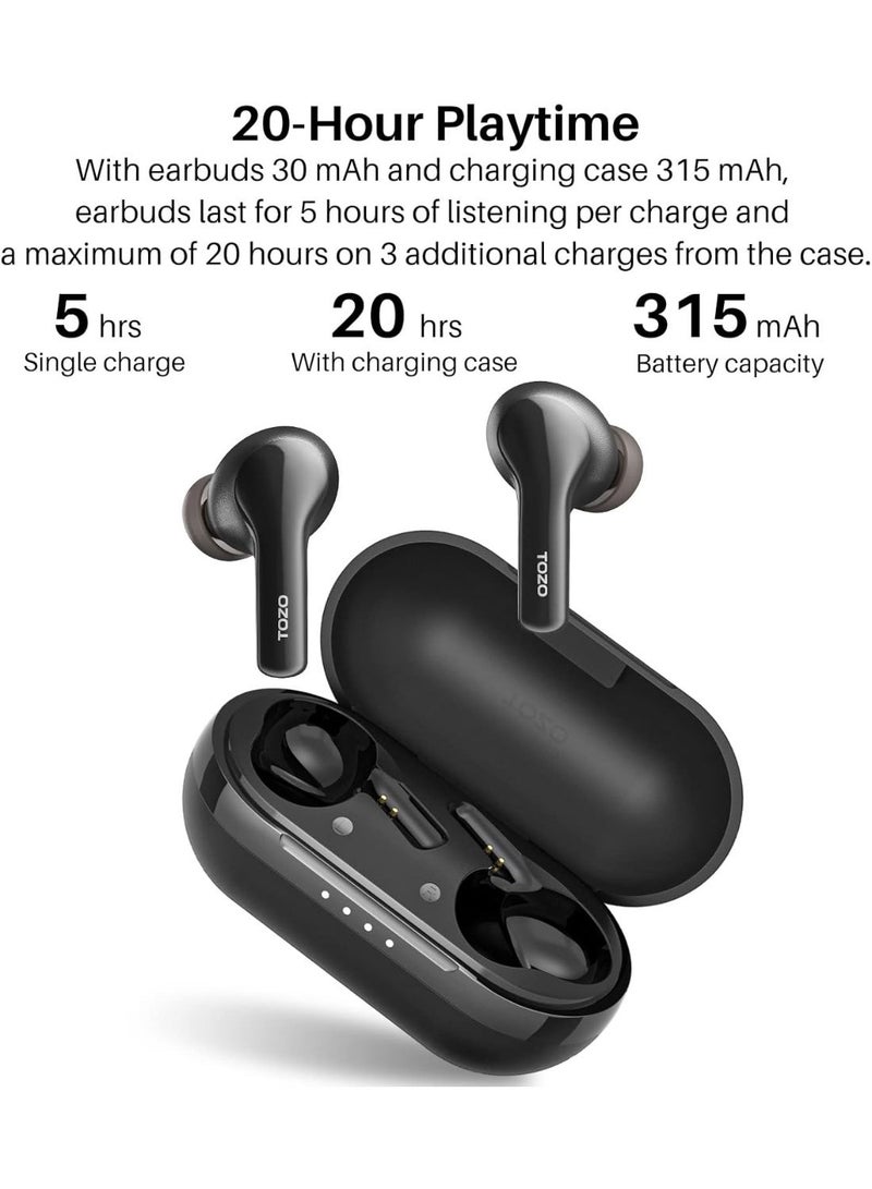TOZO A2 Mini Wireless Earbuds Bluetooth 5.3 in Ear Light-Weight Headphones Built-in Microphone, IPX5 Waterproof, Immersive Premium Sound Long Distance Connection Headset with Charging Case, Black - Image 2
