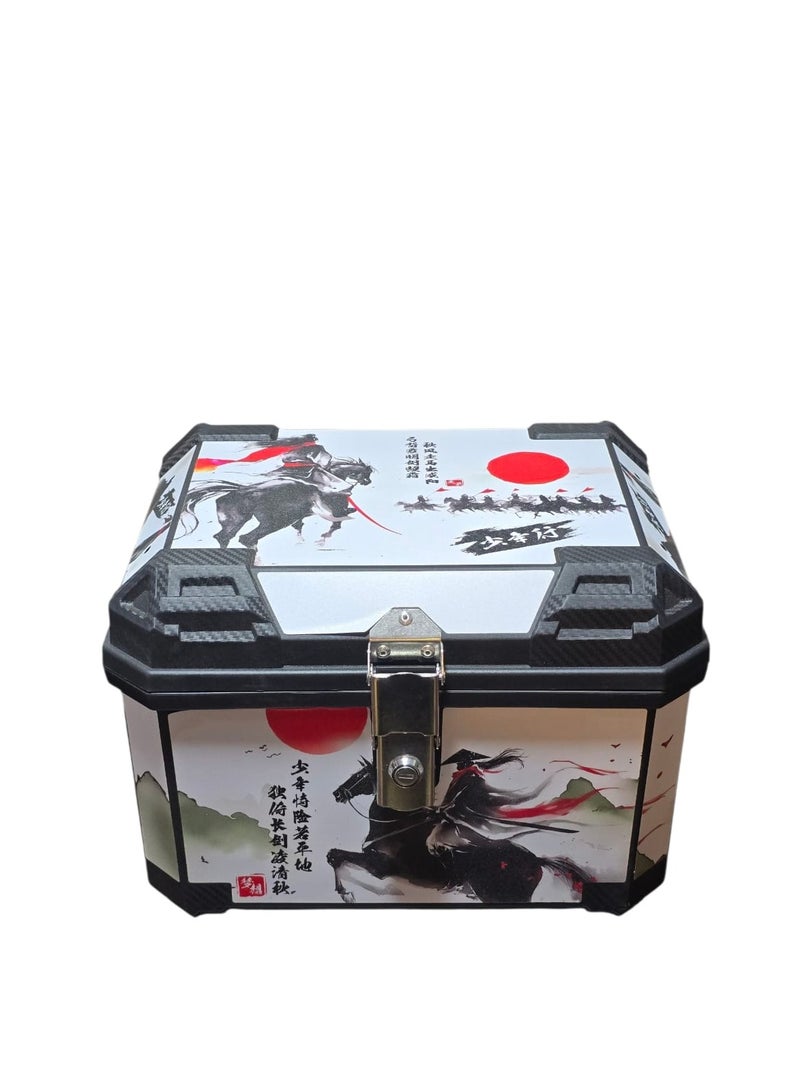 ADV 32L Motorcycle Top Box Waterproof Rear Adventure Top Case Helmet Luggage Storage Rear Tour Box With Security Lock With interior Liner- Black White - Image 2