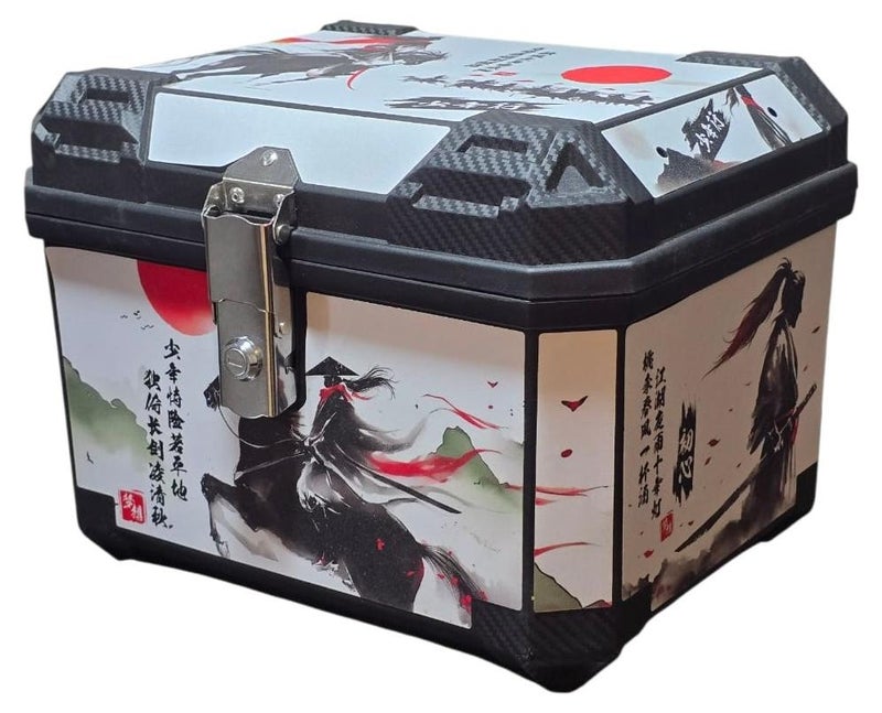 ADV 32L Motorcycle Top Box Waterproof Rear Adventure Top Case Helmet Luggage Storage Rear Tour Box With Security Lock With interior Liner- Black White - Image 1