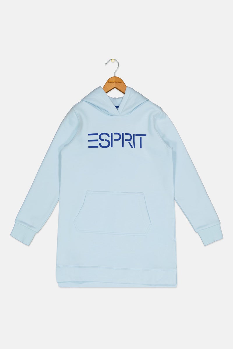 ESPRIT Kids Boy Long Sleeves Brand Logo Hooded Sweatshirts, Light Blue - Image 1