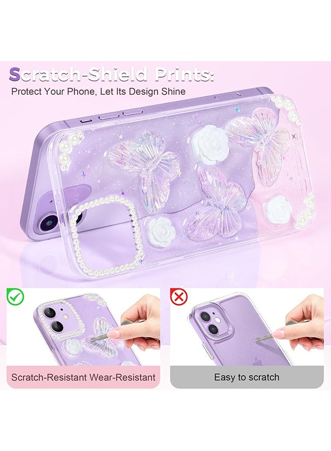 دبليو أف أف أو متوافق مع جراب آيفون 12 - جراب هاتف 3D Butterfly Rose Flower Shiny Girl - حافظة هاتف شفافة - مع جراب هاتف Fra Floral لامع Aesthetic Rose - حماية من السقوط TPU - Crystal Butterfly - Image 4