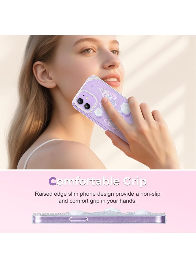 دبليو أف أف أو متوافق مع جراب آيفون 12 - جراب هاتف 3D Butterfly Rose Flower Shiny Girl - حافظة هاتف شفافة - مع جراب هاتف Fra Floral لامع Aesthetic Rose - حماية من السقوط TPU - Crystal Butterfly - Image 5