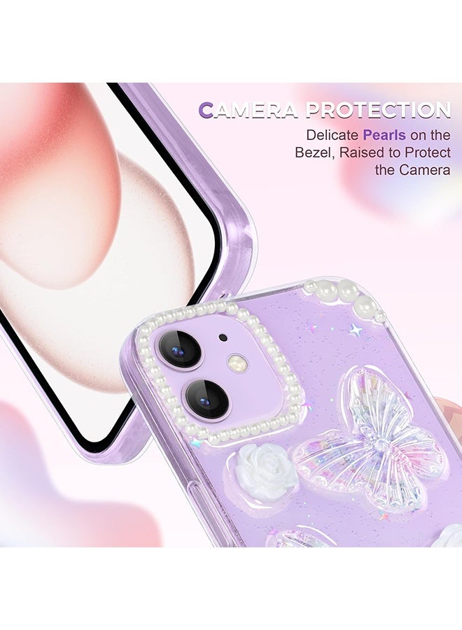 دبليو أف أف أو متوافق مع جراب آيفون 12 - جراب هاتف 3D Butterfly Rose Flower Shiny Girl - حافظة هاتف شفافة - مع جراب هاتف Fra Floral لامع Aesthetic Rose - حماية من السقوط TPU - Crystal Butterfly - Image 2