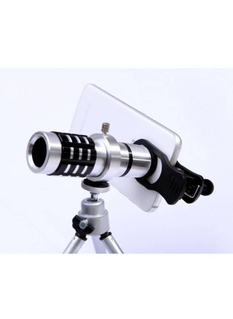 ماركة غير محددة - عدسة تلسكوب من الألومنيوم للهواتف المحمولة 12X Zoom Telescope لأجهزة Android و Ios - Image 1