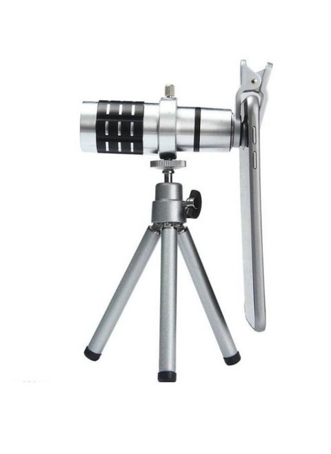 عدسة تلسكوب من الألومنيوم للهواتف المحمولة 12X Zoom Telescope لأجهزة Android و Ios