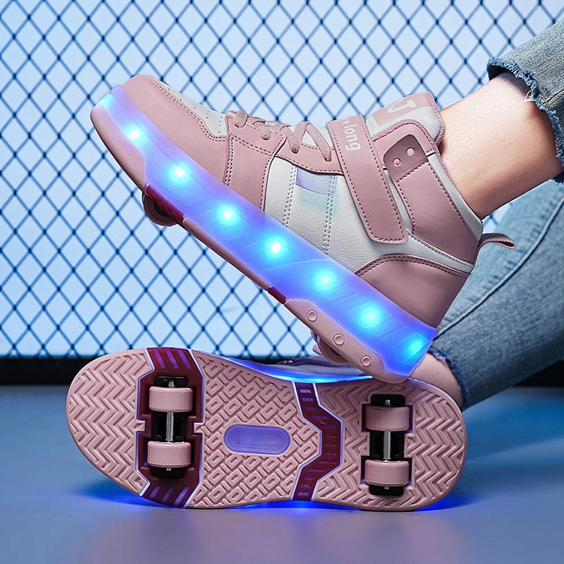 Children'S Walking Shoes Student Colorful Flash Charging Roller Skating Shoes Rotating Buckle Deformation Wheel Shoes One-Piece Delivery - Image 5
