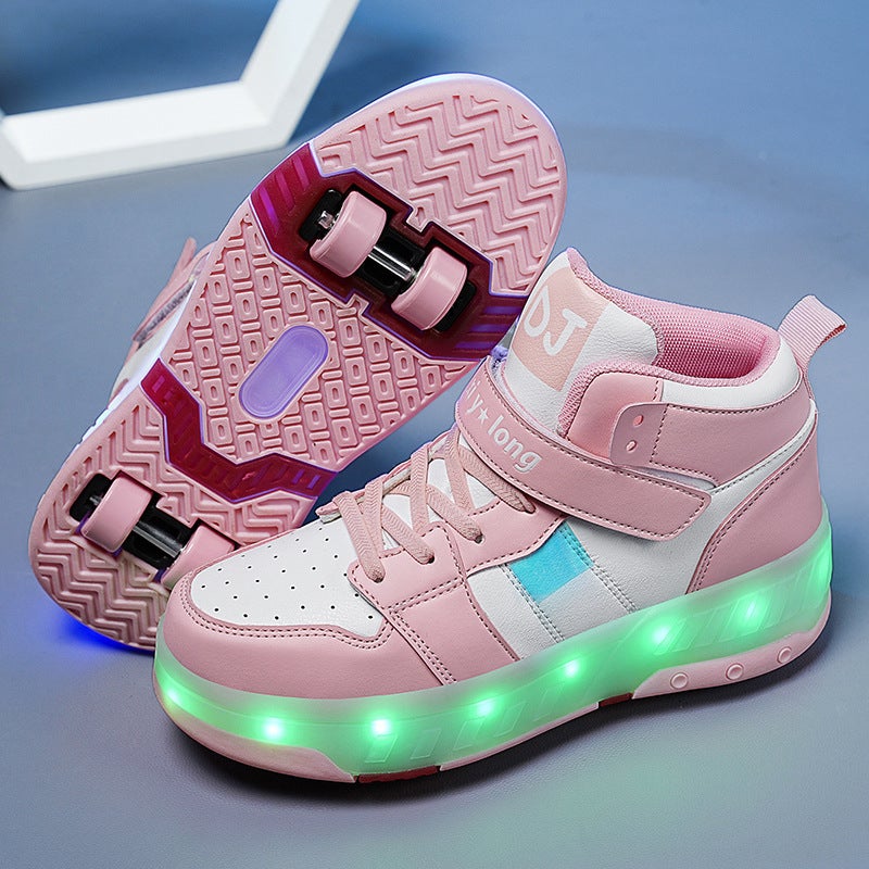 Children'S Walking Shoes Student Colorful Flash Charging Roller Skating Shoes Rotating Buckle Deformation Wheel Shoes One-Piece Delivery - Image 2