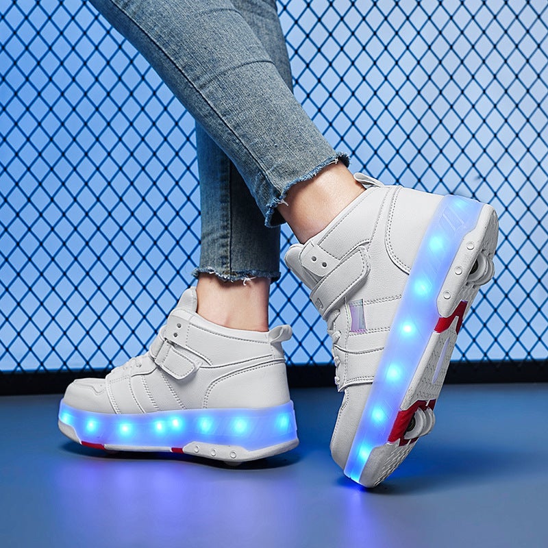 Children'S Walking Shoes Student Colorful Flash Charging Roller Skating Shoes Rotating Buckle Deformation Wheel Shoes One-Piece Delivery - Image 3